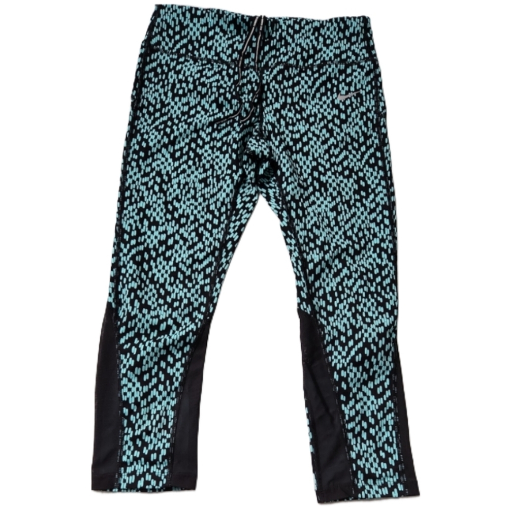 Nike‎ Power Epic Crop Euc Black Teal Patterned Capri Yoga Pants Medium